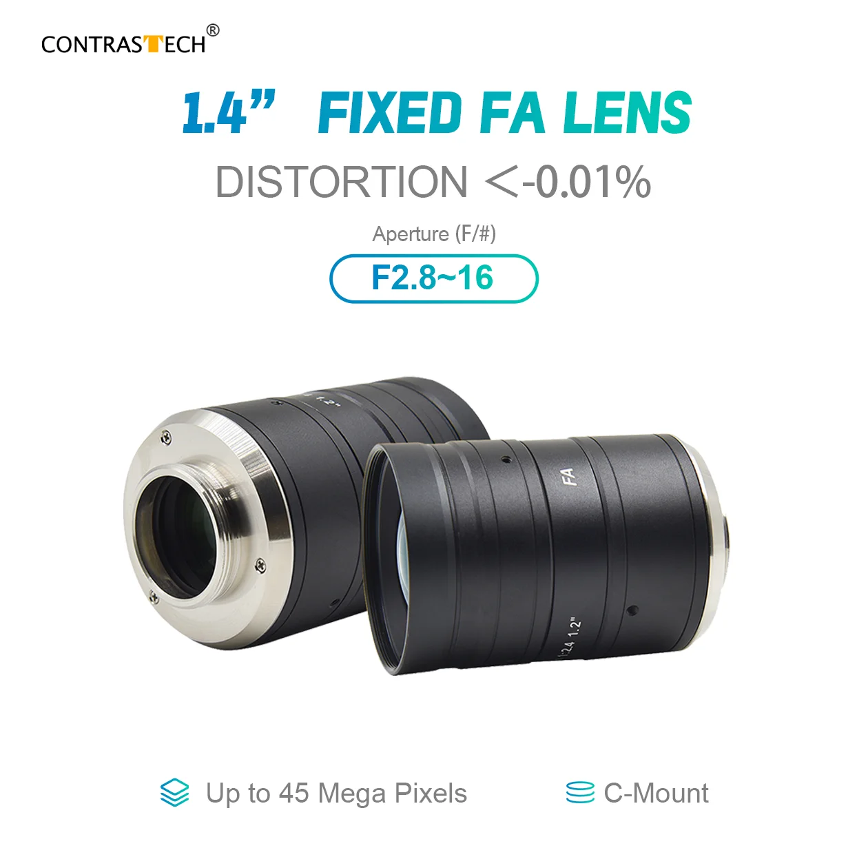 CONTRASTECH 1.4 Inch Lens 45MP High Resolution 16mm FA Large Sensor Size F2.8 Manual Iris C Mount Lens For Inspection Camera