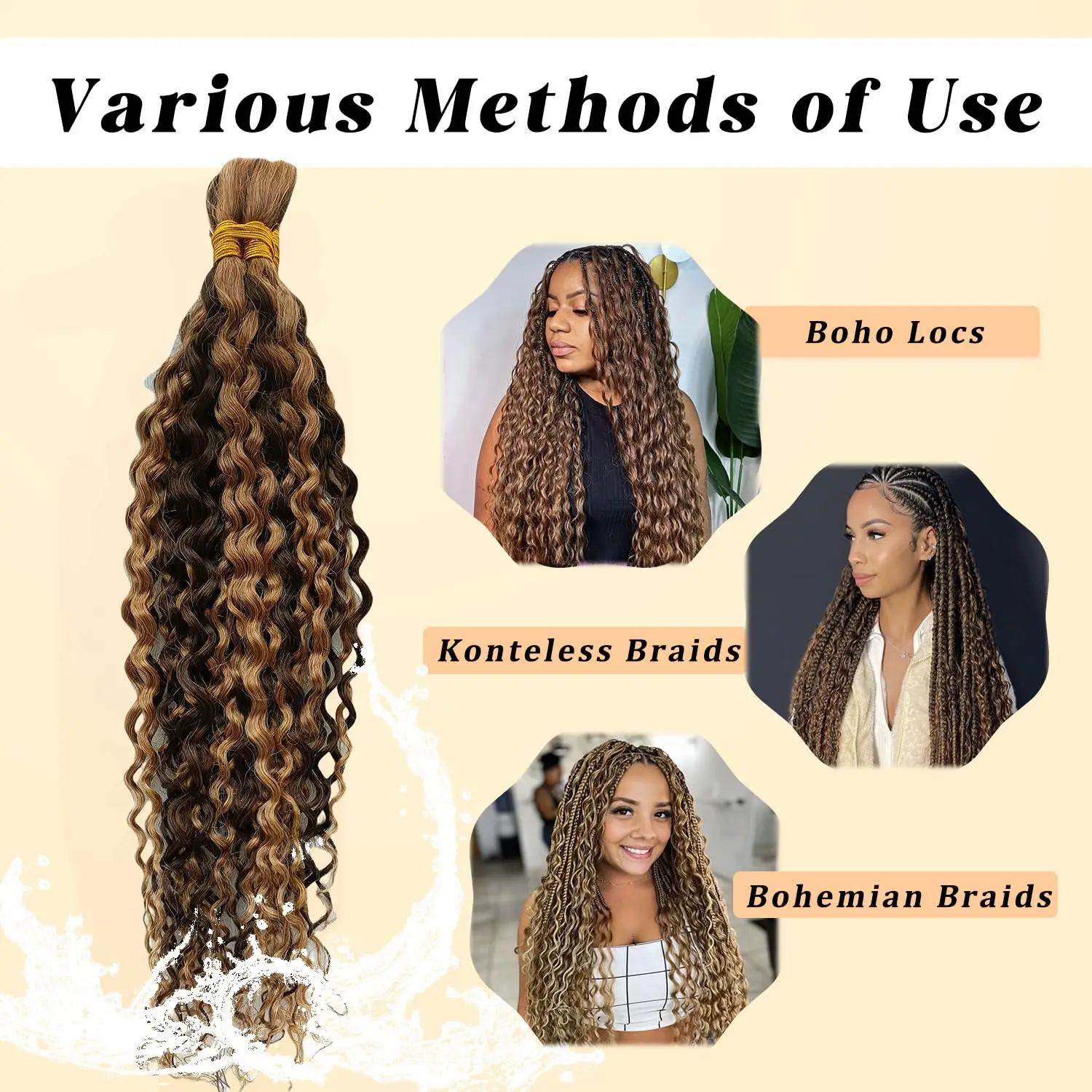 Tressage de cheveux humains pour tresses Boho, Deep Curly, Bulk, No Trame, 100% Brésilien, Virgin, Water Wave, Micro, Human Hair