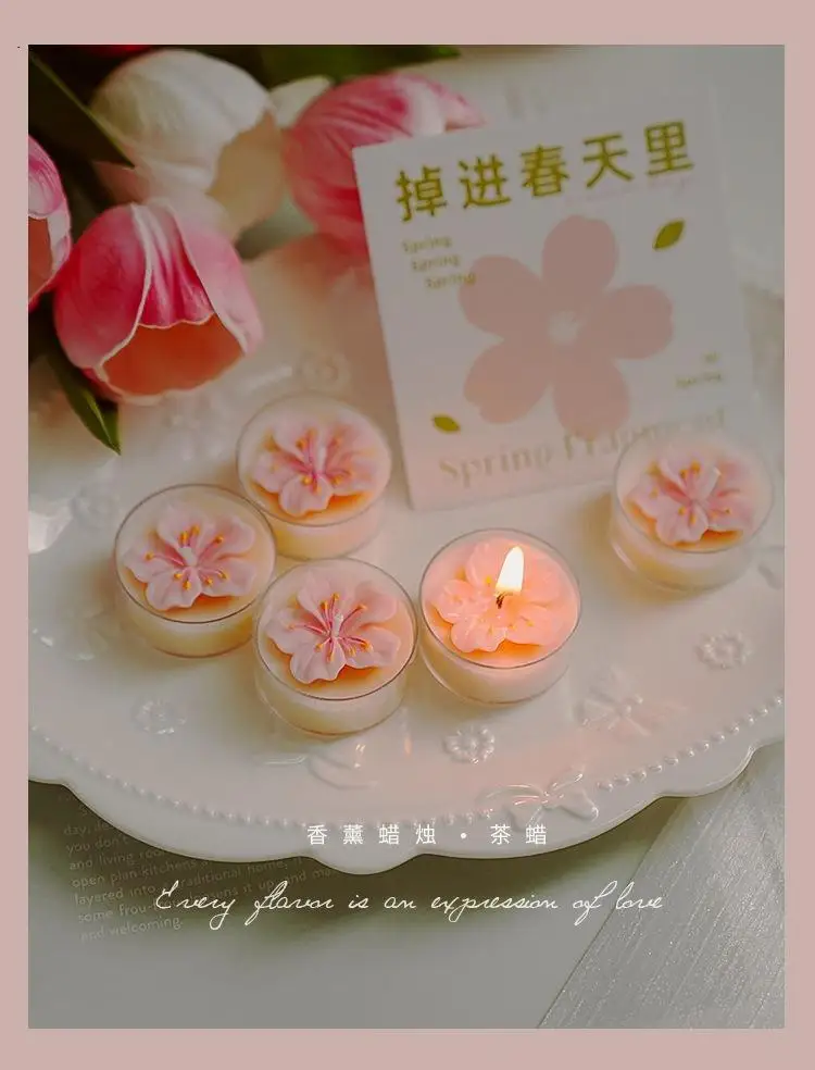 Handmade Peach Blossom Tea Candle Scented Candle Aromatherapy Soy Wax Candles Wedding Birthday Candle Party Home Decoration