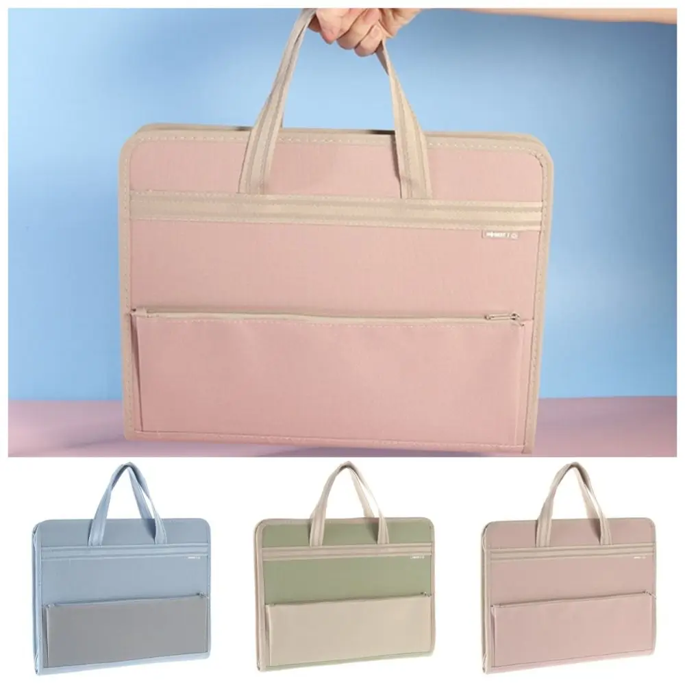 13 Pocket Canvas Accordion Document Bag Vertical Retractable A4 Expanding File Organizer with Handle Portable