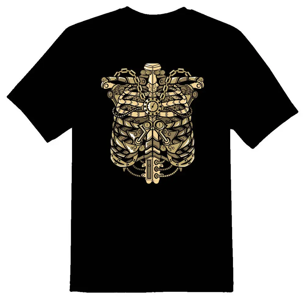 Steampunk rib cage clocks chains gears funny Tee shirt black or white  High Quality 100%Cotton Short Sleeve