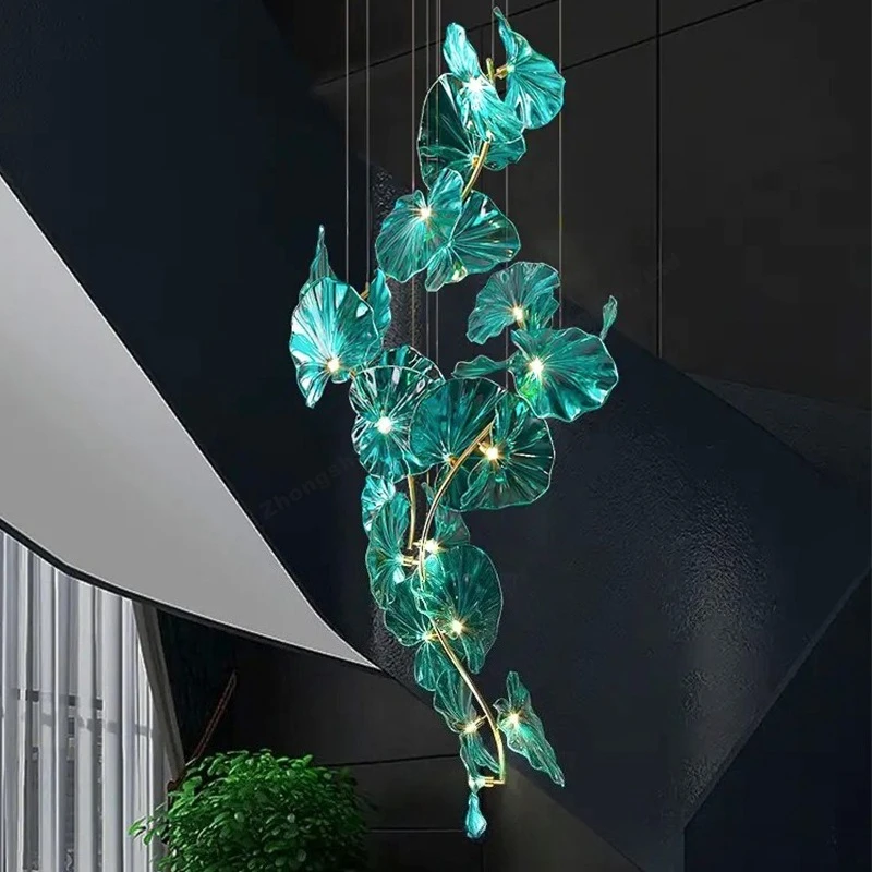 Modern Luxury Glass Leaf Copper Hanging Chandeliers Villa Hotel Lobby Lighting Italian Designer Living Room Hall Pendant Lamp