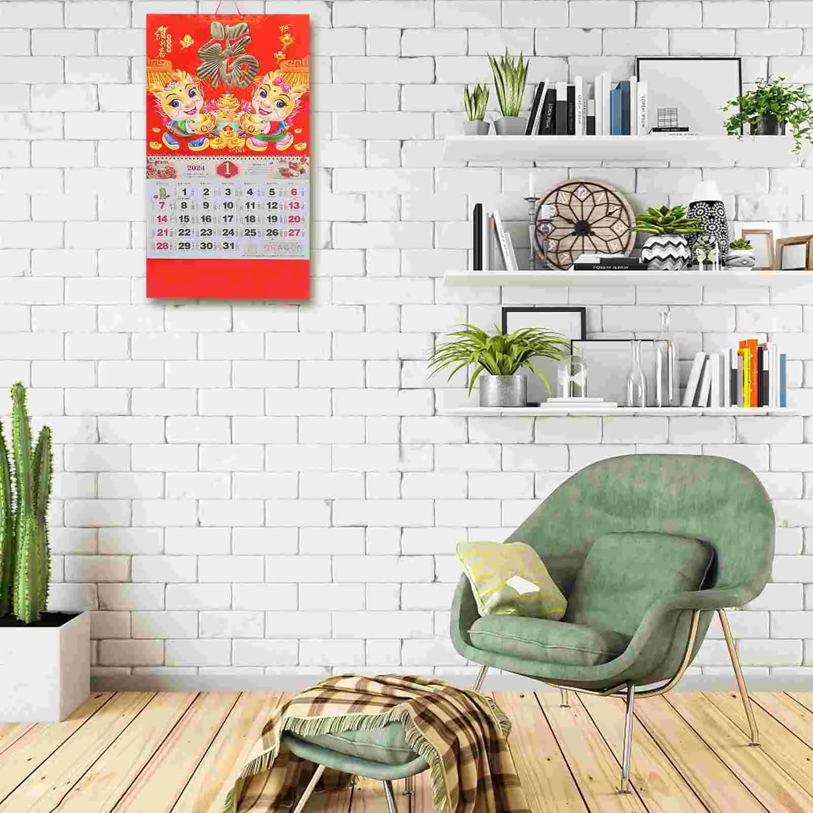 Drago dorato per attirare la ricchezza Calendario mensile da appendere alla ufficio Carta da pianificazione strappabile in stile cinese per la casa