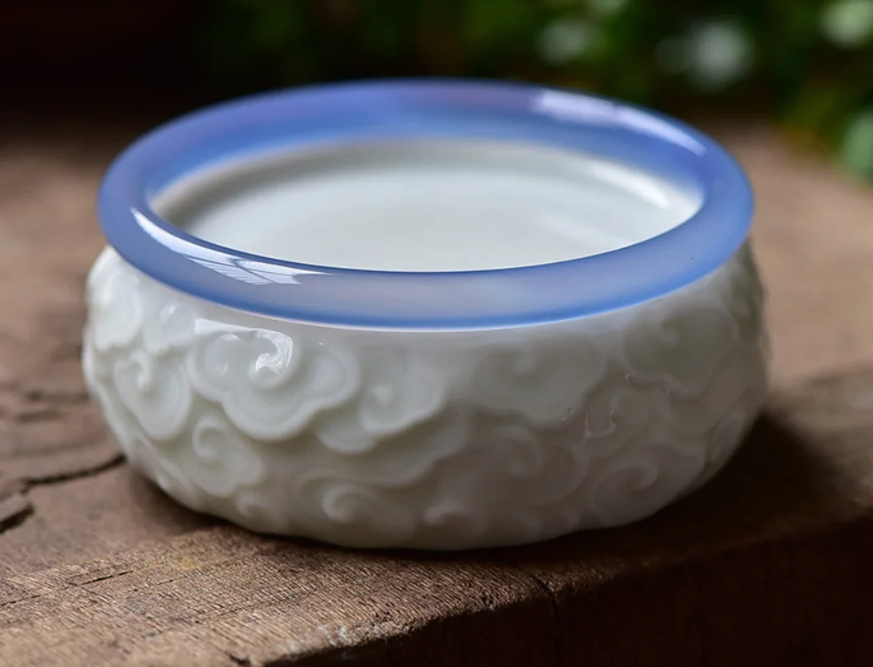 2021 Natural Blue Chalcedony Agate Round Thin Bar Bracelet Beauty Jewelry Accessories Lucky Gift Jade Stone Bangle