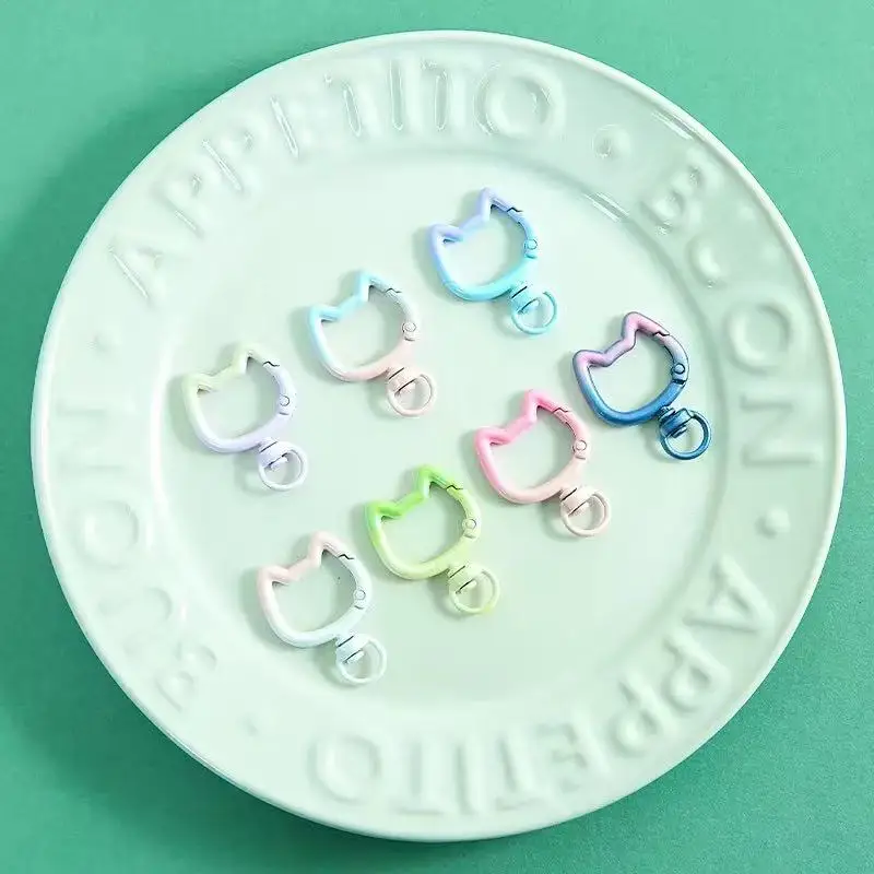 5-10PCS Gradient Cute Cat Clasp Openable Connector Carabiner Key Chain For DIY Keychain Jewelry Making Supplies Crafts view 4