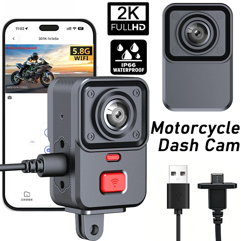 2 Camera Motorcycle DVR 2K HD WiFi & GPS Waterproof IP66 Loop Recording Camera HD Video Recorder Mountain Electric Bicycle Motor