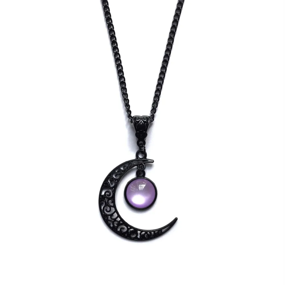 Women Gothic Black Moon Necklace Fashion Mystery Punk Witch Jewelry Accessorie Gift Vintage Hollow Colorful Stone Pendant Choker