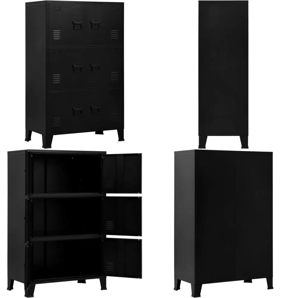 خزانة ملفات فولاذية ذات 6 أبواب على الطراز الصناعي باللون الأسود، 29.5 × 15.7 × 47.2 - حل تخزين عالي التحمل