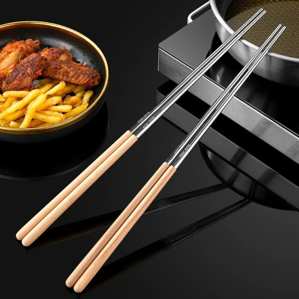 316 Stainless Steel Long Chopsticks Heat Resistant Non-Slip Grip Chinese Chopsticks Easy Clean Reusable Metal Chopstick