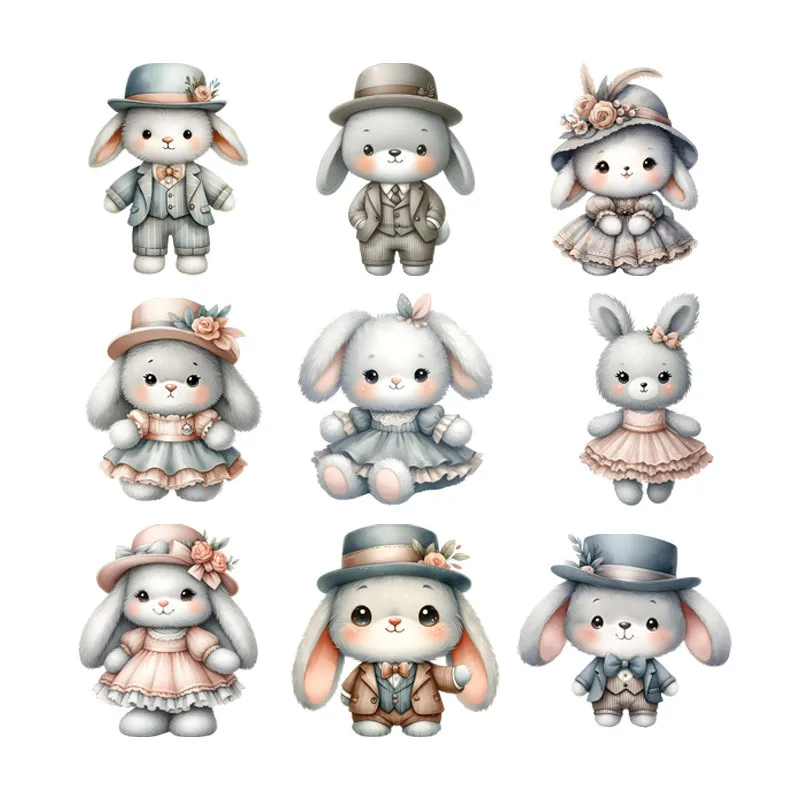 

Grey cute Rabbit Family Flower Easter Aestheticism Iron-on Transfers DIY for Clothing Bright Color Diy Craft Iron-on patches