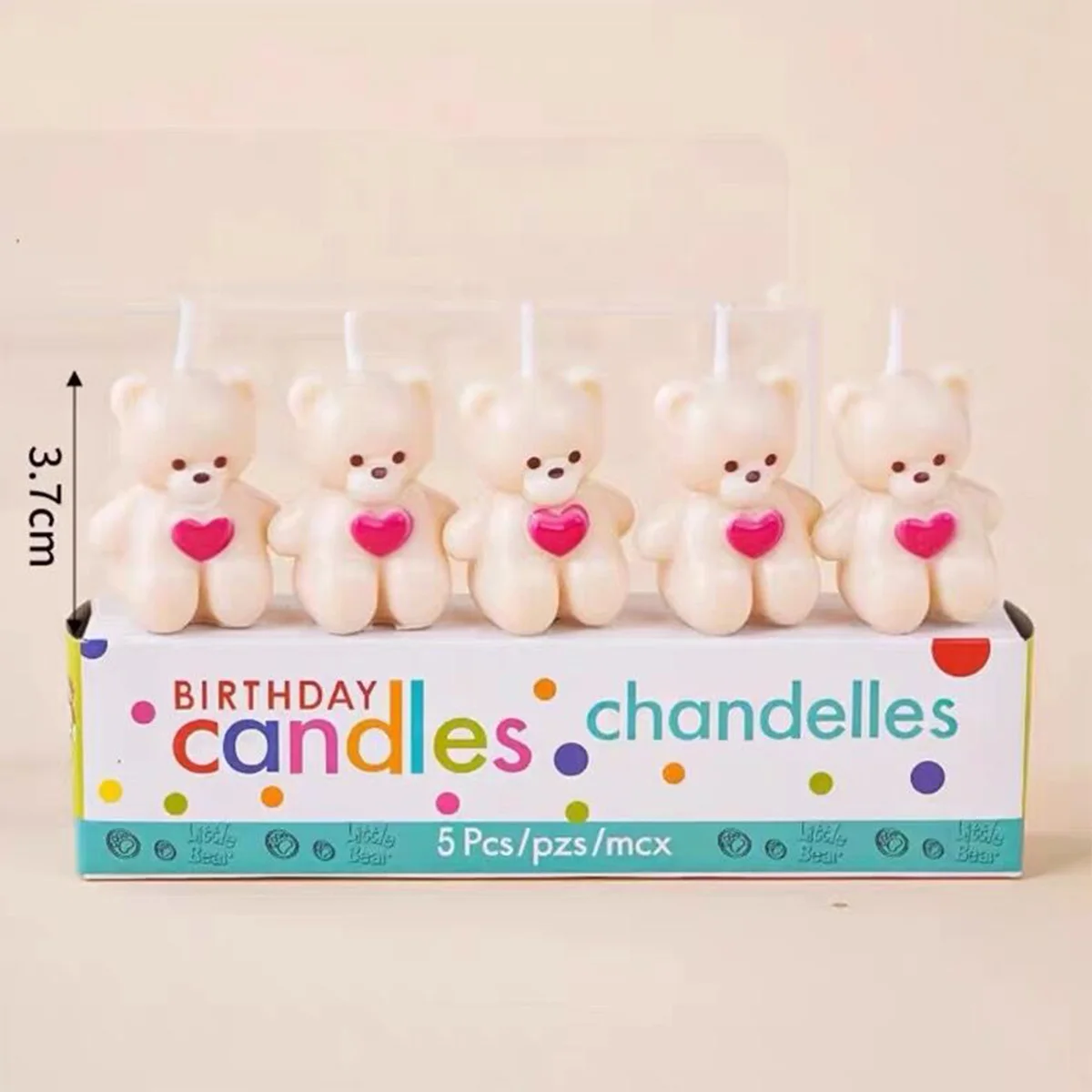 5pcs Cartoon Hug Bear Candle Set Cute Mini Bear and I Love You Funny Birthday Anniversary Candles Party Supplies Cake Decoration view 2