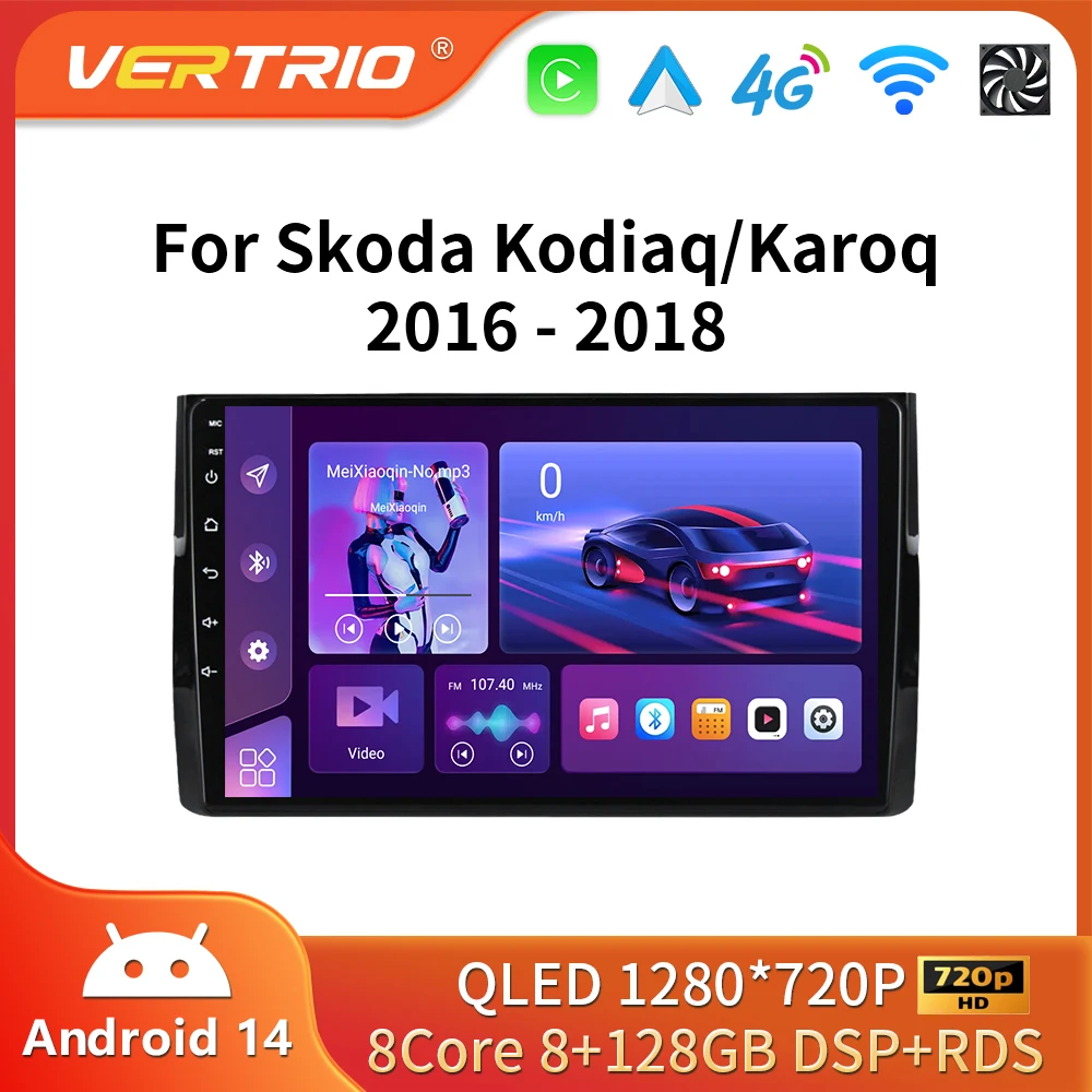 Android 14 Carplay Auto для Skoda Kodiaq 2016-2021 Karoq NU7 2017-2021 Автомобильный радиоприемник Мультимедиа GSP 2Din DVD Видеоплеер Стерео