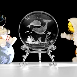 Crystal ball Seahorse Dolphin Cat owl Glass 60mm Ball Animals Crystal Home Decoration With silver base Christmas Birthday Gift