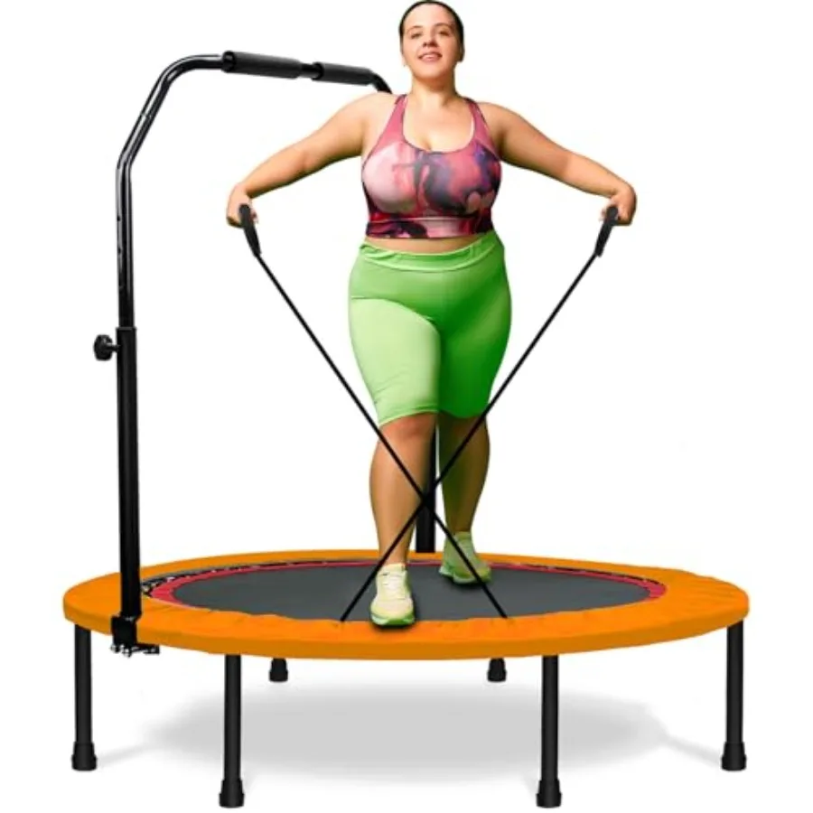 

Foldable Mini Trampoline 40 for Adults Indoor Workout Fitness Rebounder with Adjustable Foam Bar in Blue