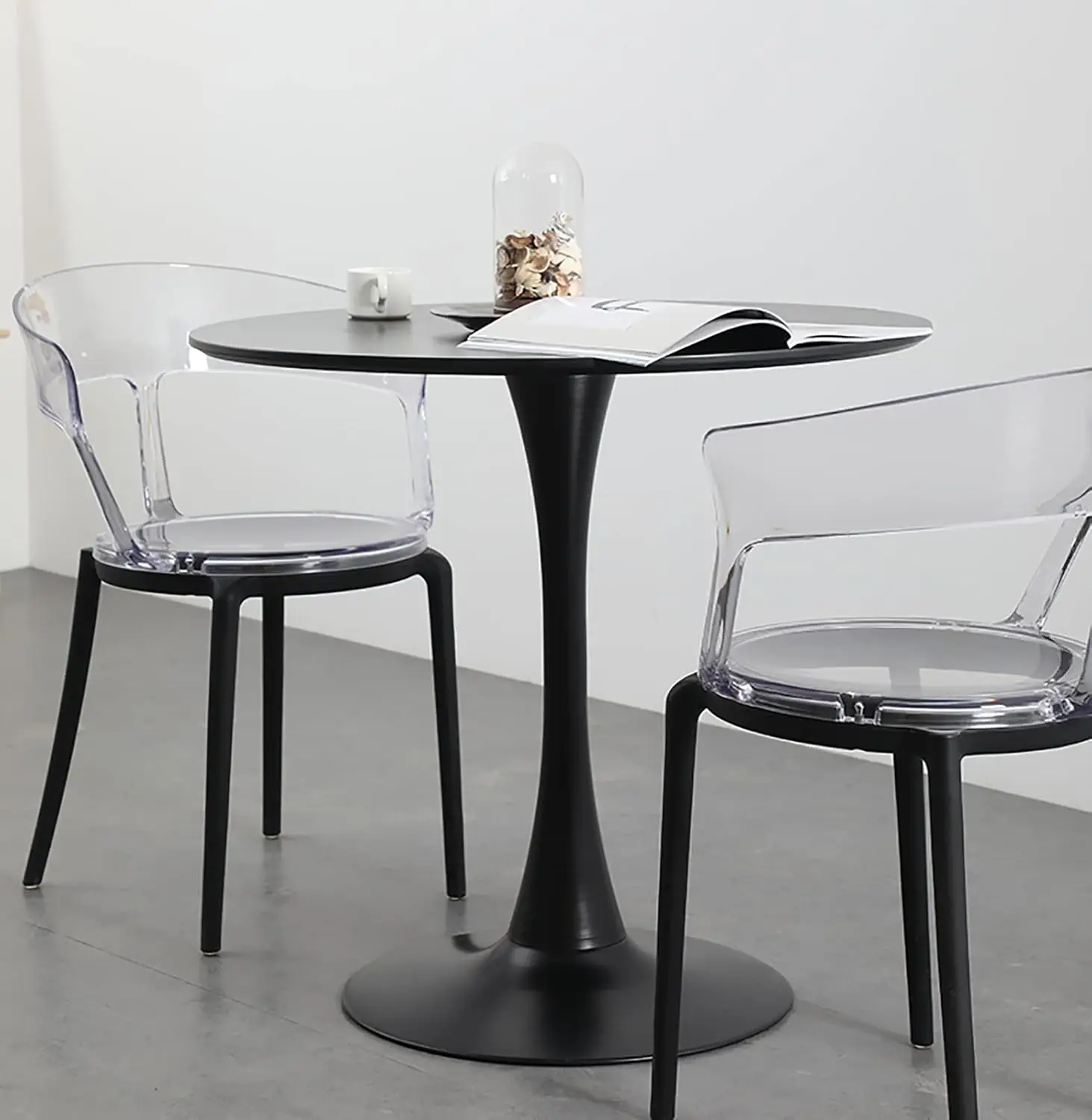 Dining Table/Tulip Table, Mid Century Modern Circle Dining Table with Pedestal Base for 2 to 4 Person (Black)