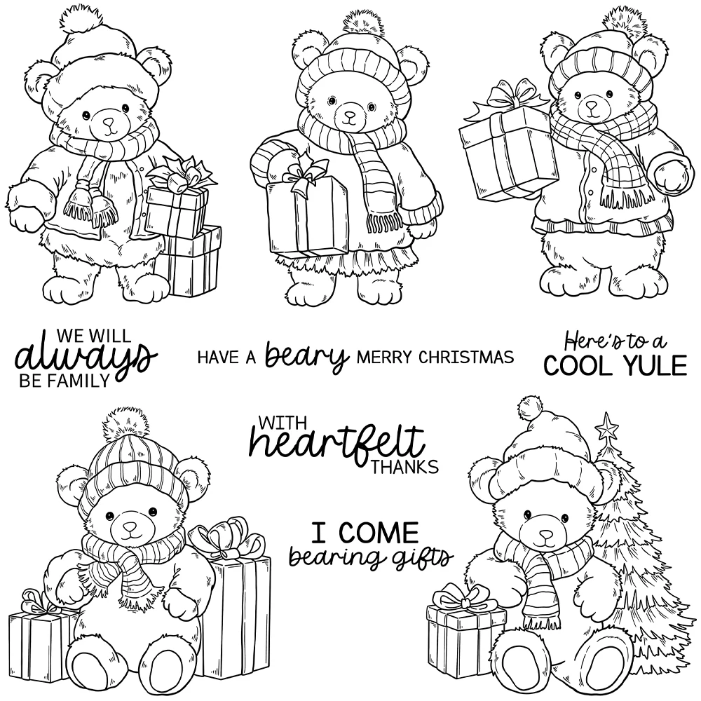 Mangocraft Cute Bears Christmas Gifts Cutting Dies Clear Stamp DIY Scrapbooking Metal Dies Silicone Stamps For Cards Xmas Decor