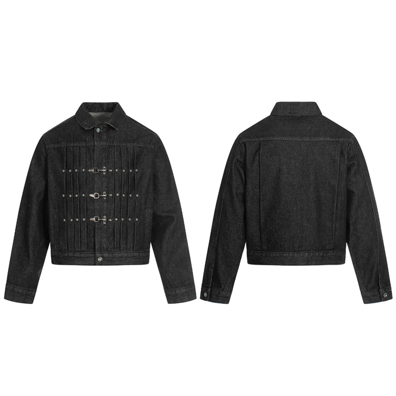 سترة قصيرة من قماش الدنيم بإبزيم على شكل طائرة للرجال ملابس خروج عصرية هيب هوب فيروزي بأزرار جينز للجنسين معطف رعاة البقر للربيع والخريف #6