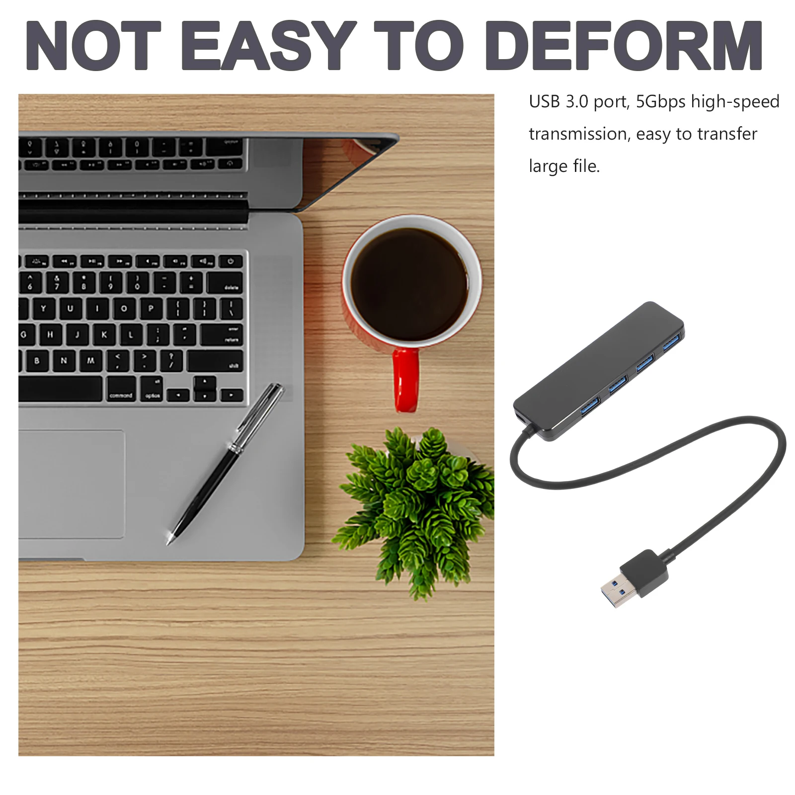 

4-Port Usb 3.0 Hub Portable Multi-Port Data Splitter High-Speed Transmission Powered Hard Drive Support Computer Accessory Dock