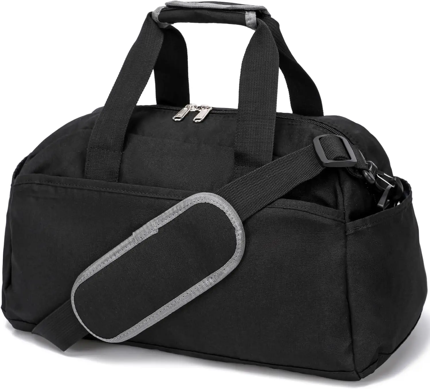 

14 Inch Lightweight Duffel Bag for Gym Travel Sports, Black Mini Carry On with Multiple Pockets