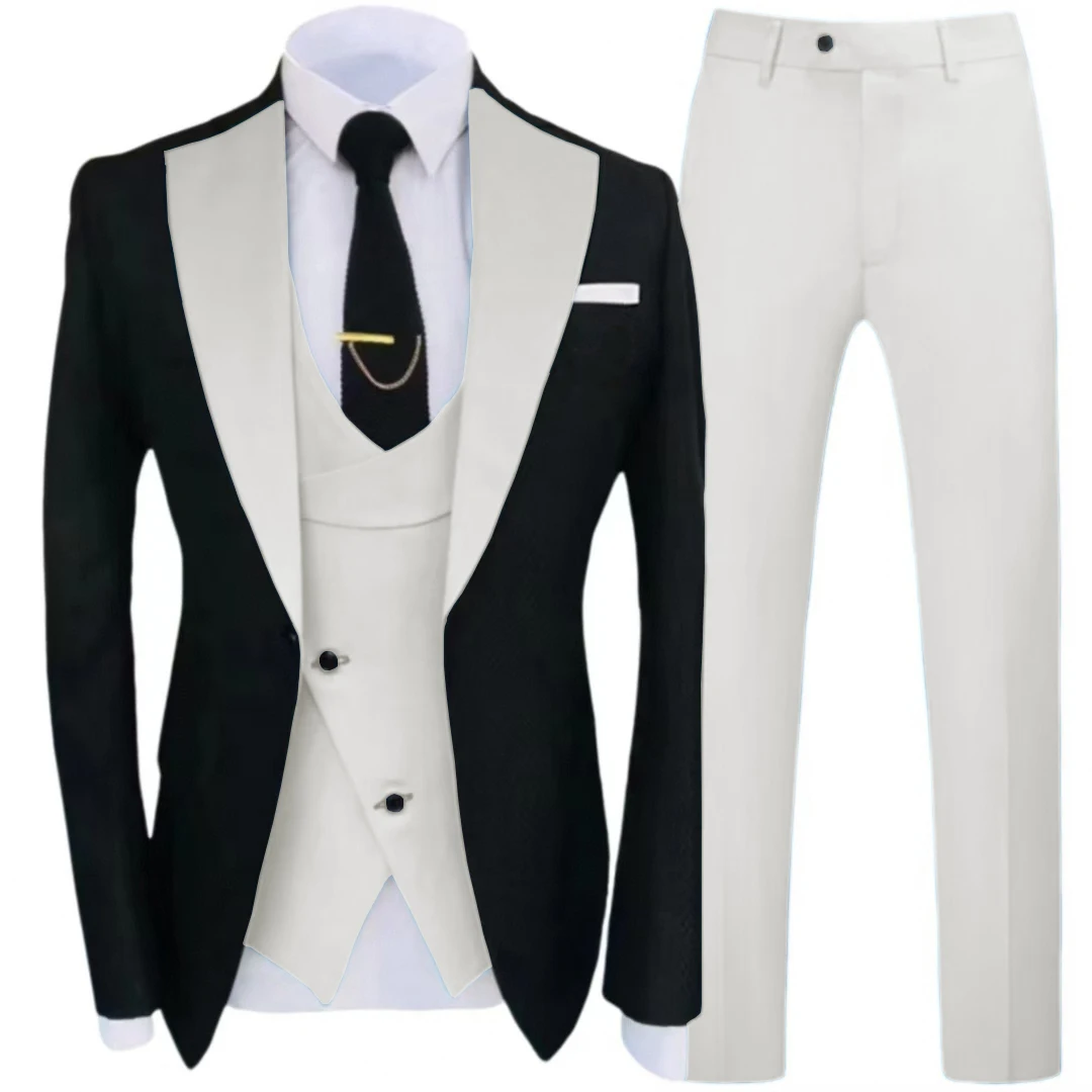 

Men's 3-Piece Tuxedo Suit Set - High Quality Blazer Vest And Pants Gentleman's Wedding Business One Button Gentleman's Ensemble