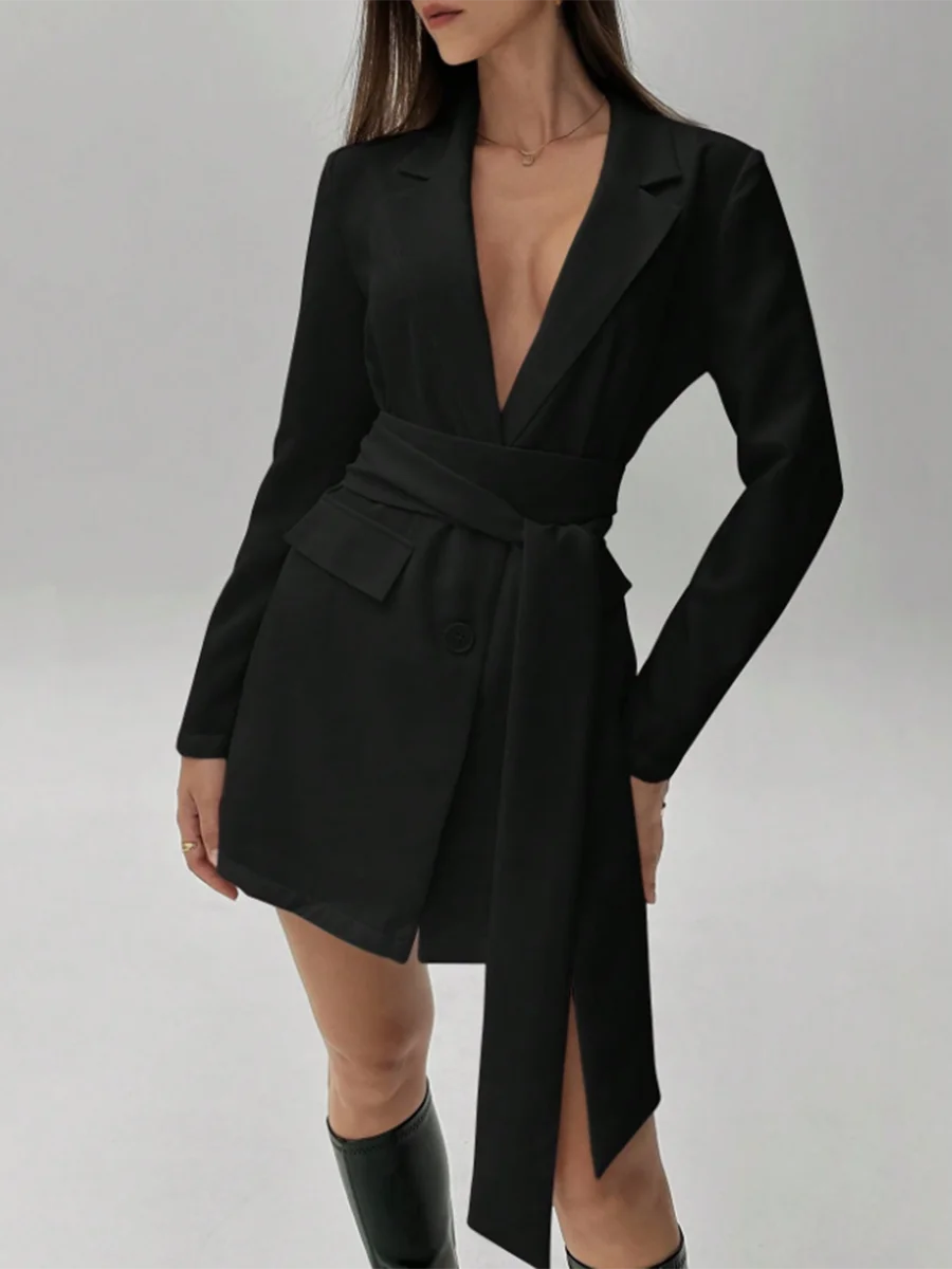 TWOTWINSTYLE Dimagrante Impiombato Lace Up Casual Blazer per Le Donne Risvolto Maniche Lunghe Patchwork Tasche Minimalista Giacca Sportiva Femminile Nuovo