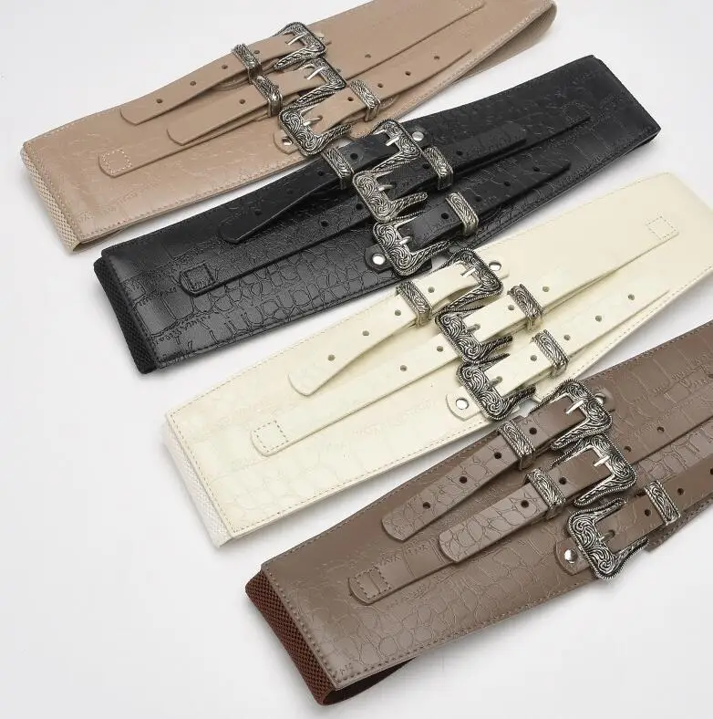 المرأة المدرج موضة جلد طبيعي مطاطا فستان Cummerbunds الكورسيهات حزام أحزمة الديكور واسعة حزام R2065