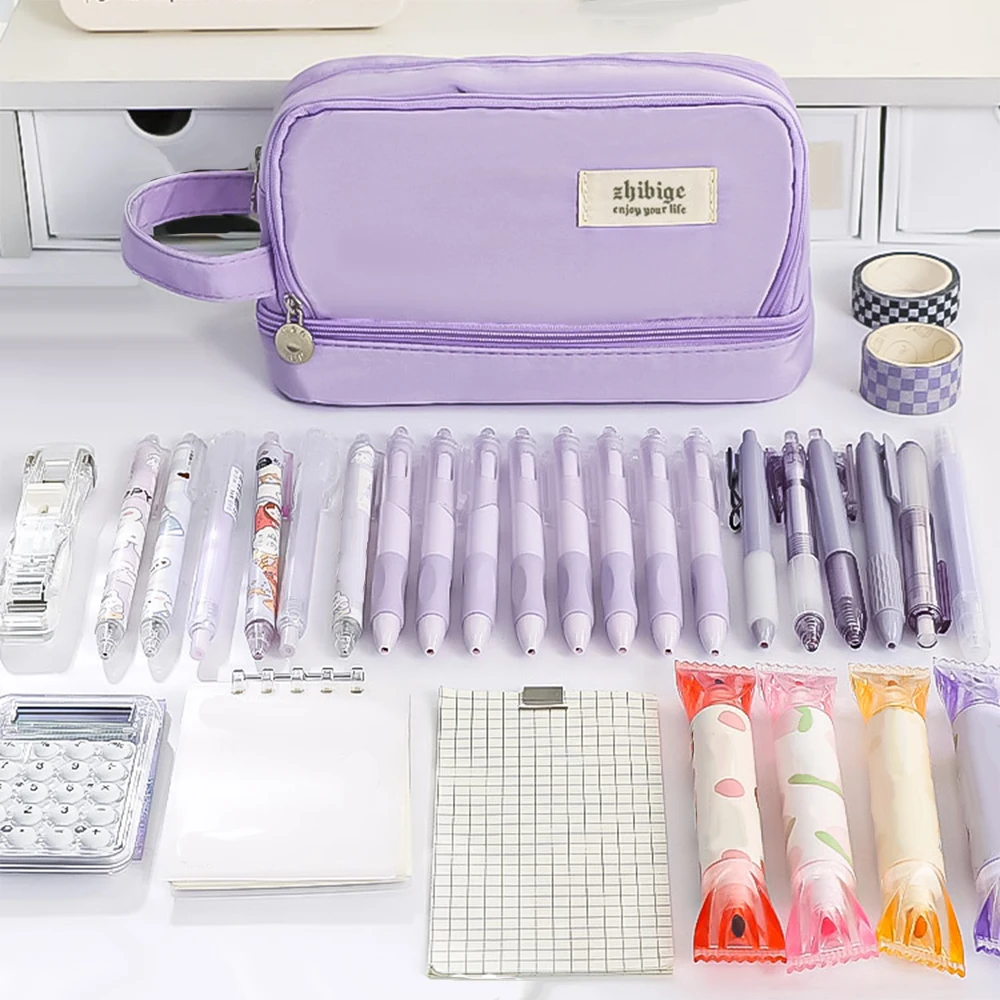 Dopamine Student Large Capacity Multi functional Pen Case Pen Bag Macaron Colored Cute Pen Case Storage Bag
