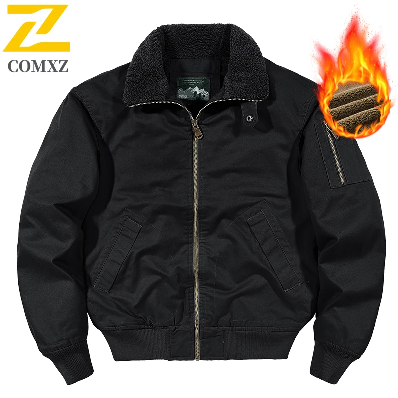 Men's Work Jacket Autumn Winter New Solid Color Warm Thickened Multi-pocket Outdoor Travel Lapel Coat Men Simple Cotton Clothes