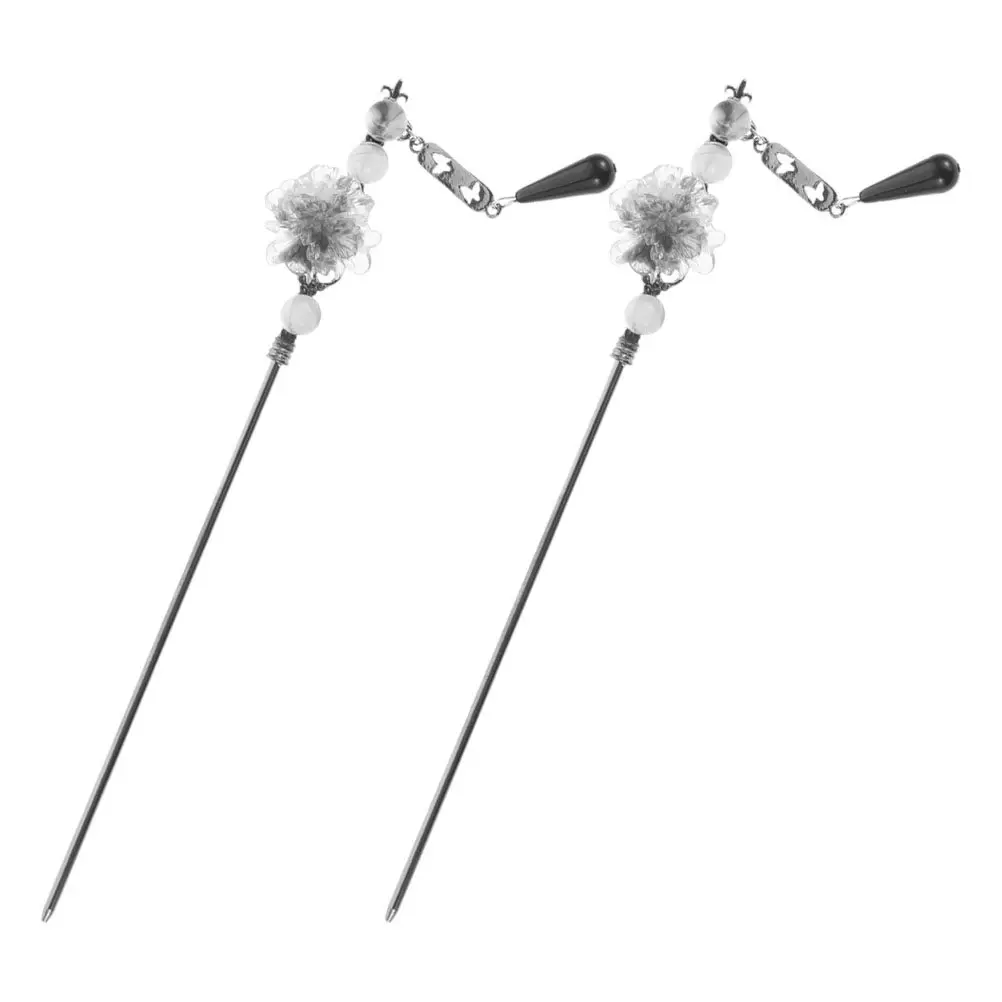 

2Pcs Vintage Tassel Flower Hairpins Ink Painting Decorative Hair Sticks Hair Chopsticks for Hanfu Updos Elegant Chinese Style