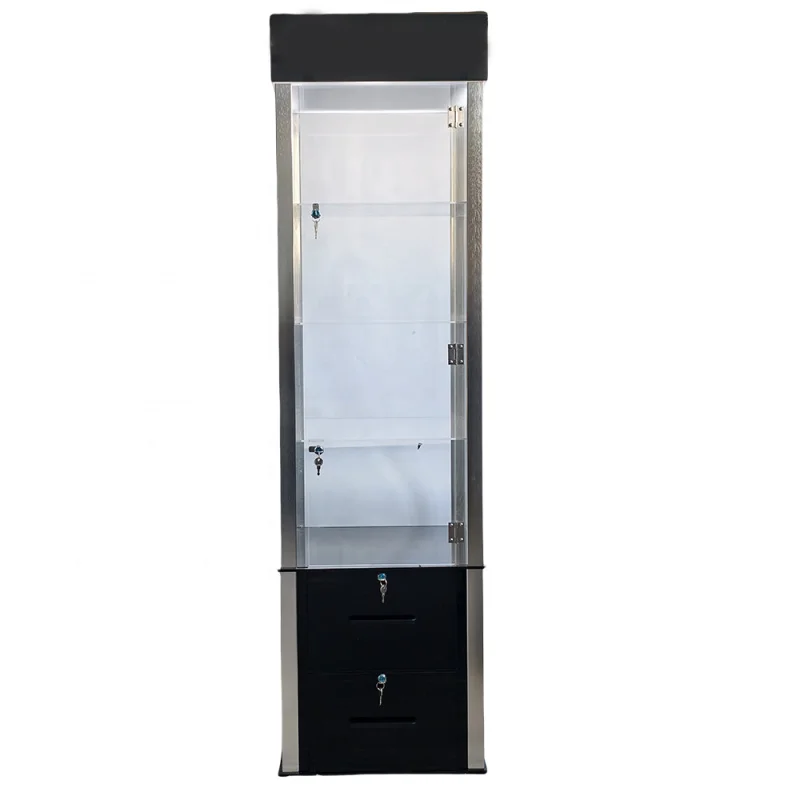 custom.Retail Glass Display Cabinet Wig Display Showcase With LED Light Cheap Smoke Shop Display Showcase