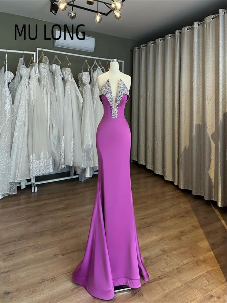 MU LONG V-neck Long Sexy Evening Dresses Prom Dresses Elegant Party Dresses For Women Guest Wedding Party Dress