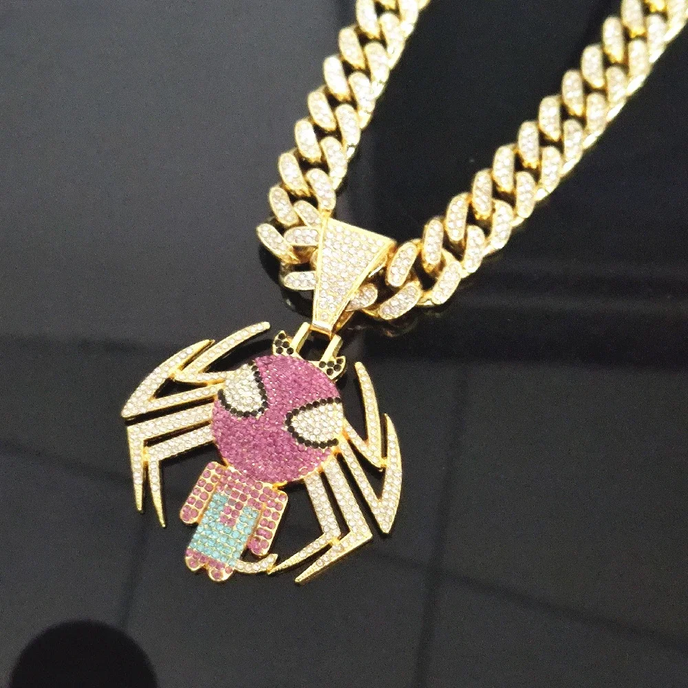

Anime Cuban Necklace Spiderman Diamond Pendant Men's and Women's Fashion Accessories Kids Holiday Gifts