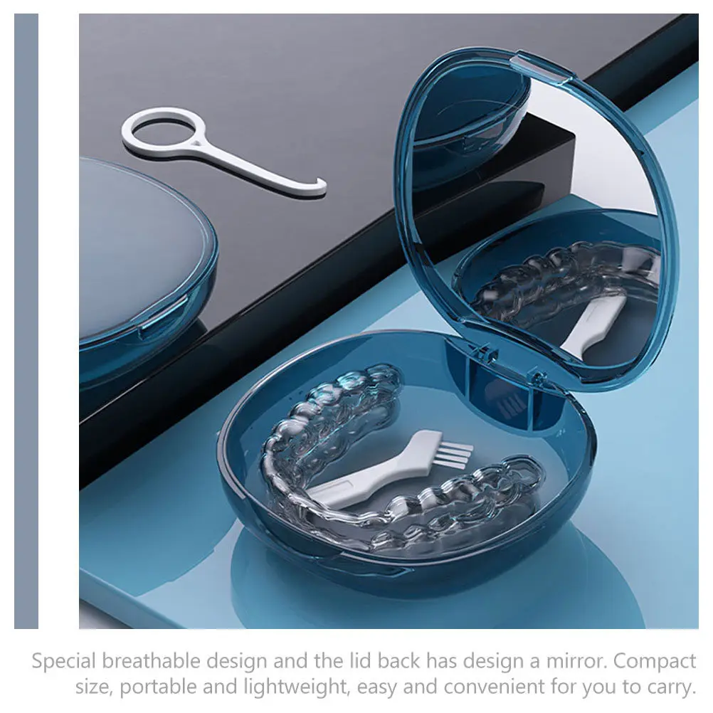 

Travel Denture Box with Mirror Secure Fit Case for Braces Retainer Mouth Guard False Teeth Orthodontic Dental Care on The Go