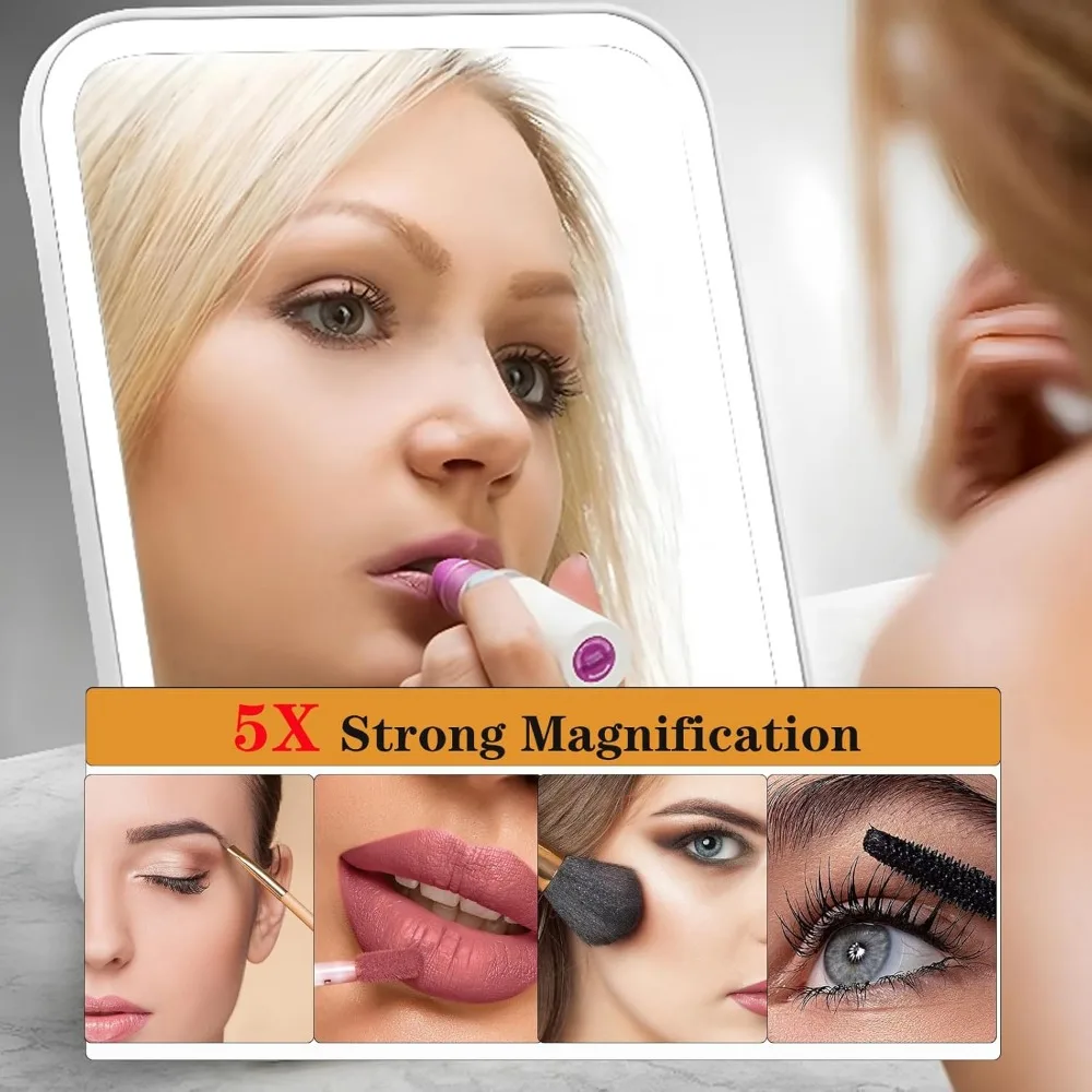 Espelho de vaidade com luzes, espelho de maquiagem iluminado de 7x6 Polegada, espelho de vaidade led de beleza pequena portátil com luzes, controle de toque inteligente