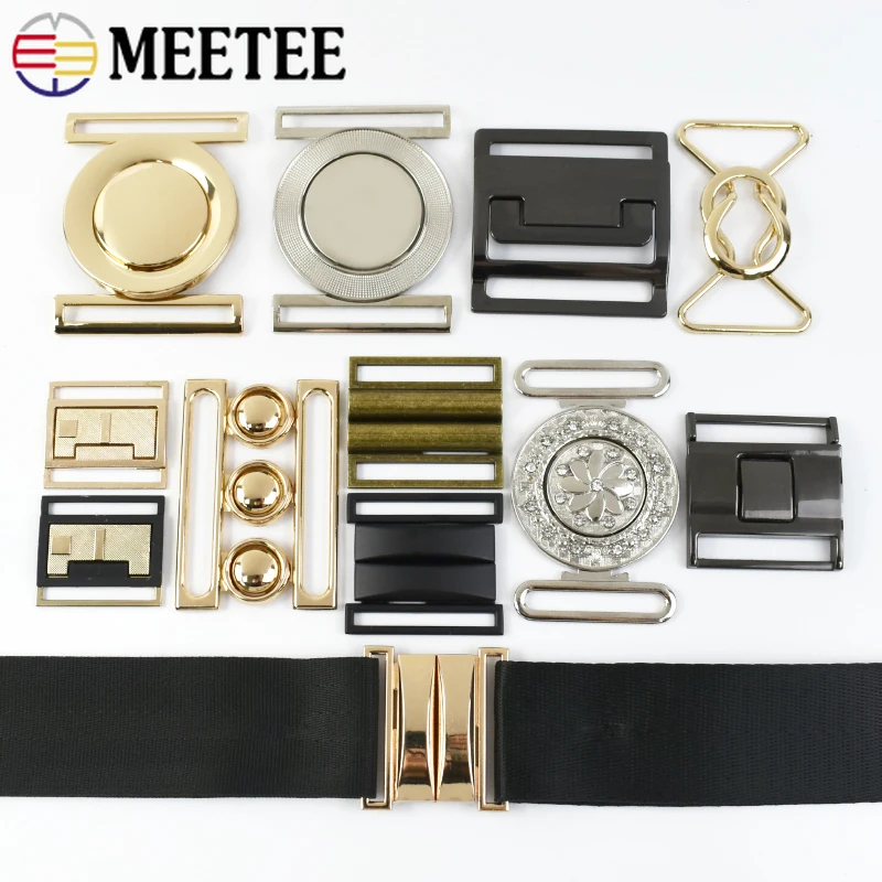 

2/5Pcs Meetee 30-60mm Metal Buckles Adjustment Belt Buckle Women Coat Dress Waistband Clasp Decor Button DIY Sewing Accessories