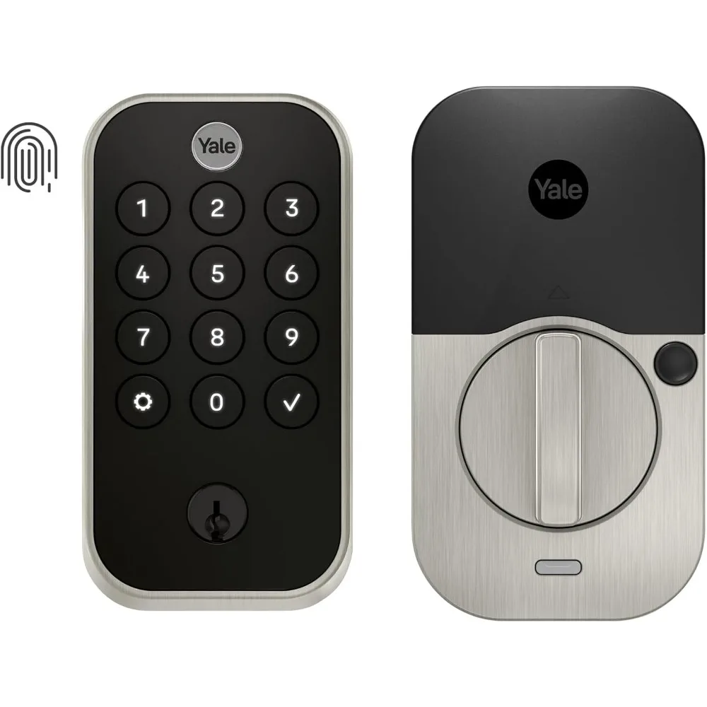 Assure Lock 2-Touch-Riegel, Eingangstürschloss aus satiniertem Nickel mit Touch-Digitaltastatur und Fingerabdruckscanner mit Back-U