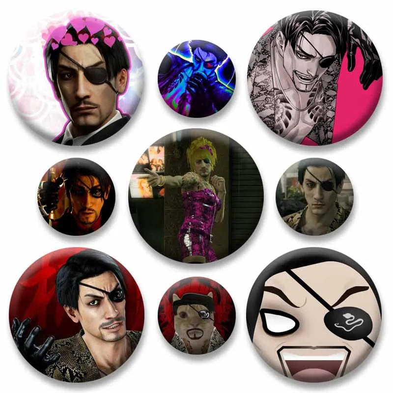 Game Y-Yakuza Goro Majima Button Pins Cartoon Role Playing Brooches Round Cosplay Badge Bag Clothes Hat Decor Jewelry Ornament