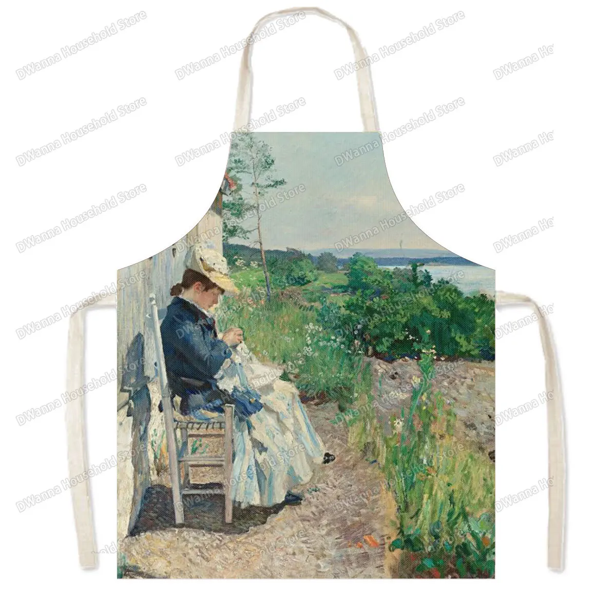 Famous Oil Painting By Claude Monet Kitchen Aprons Waterlily Lotus Flower Pinafore Home Cleaning Clothing Chef Cooking Apron