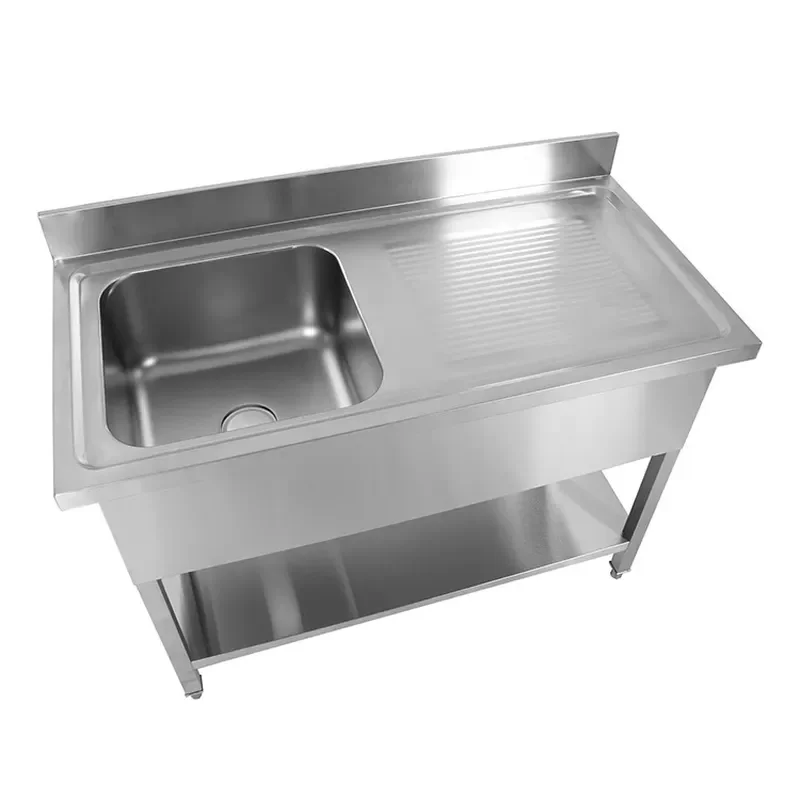 Handmade Stainless Steel Kitchen Sink Thickened Wire Drawn Large Single Double Bowl with Drain for Modern Home