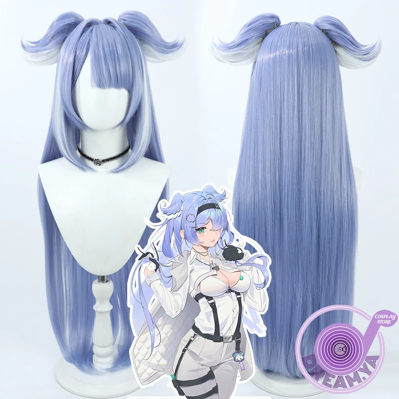 Elira Pendora Cosplay Wig Vtuber Purple Blue White Mixed 105cm Heat Resistant Synthetic Hair Halloween Party Role Play + Wig Cap