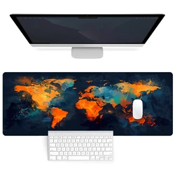 World Map Mouse Pad Desk Pad Extended Mouse Mat Computer Keyboard Desk Mat Non-Slip Base Stitched Edge