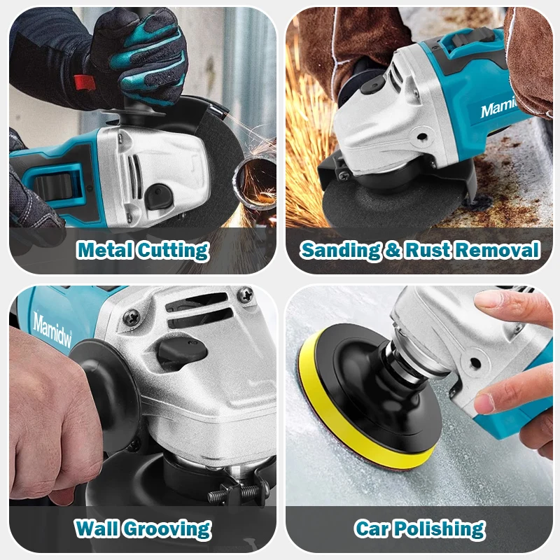 Mamidw 125Mm/100Mm Mesin Pemotong Penggiling Sudut Elektrik Tanpa Sikat Mesin Pemoles 18V Daya Tinggi untuk PIN Baterai Makita 18V