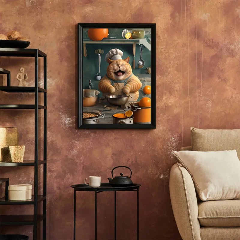 مضحك القط يجلس على المرحاض ملصق ، لطيف الحيوان ، الدهون القط ، أكل البيتزا و الشرب ، قماش اللوحة لغرفة ، المنزل جدار ديكور #3