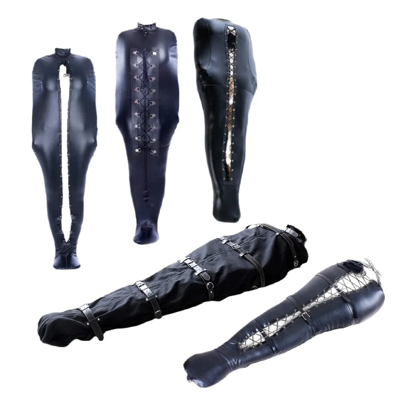 Sexy Full Body Restraint Mummy Sack Costume with Adjustable PU Leather Bondage Sleeping Bag for Couple BDSM Play Slave Sex Toys