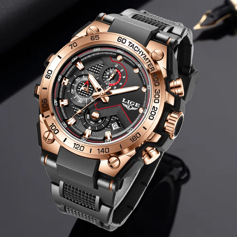 

LIGE кварцевые мужские часы модные роскошные уличные повседневные спортивные силиконовые часы с календарем простые водонепроницаемые светящиеся часы для мужчин + коробка