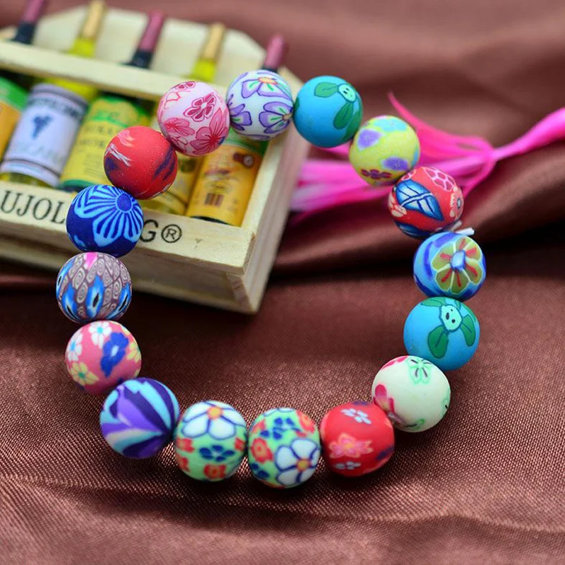 Soft Clay Bead Bracelet for Women Jewelry Colorful Polymer Clay Flower Round Beaded Charms Bracelets