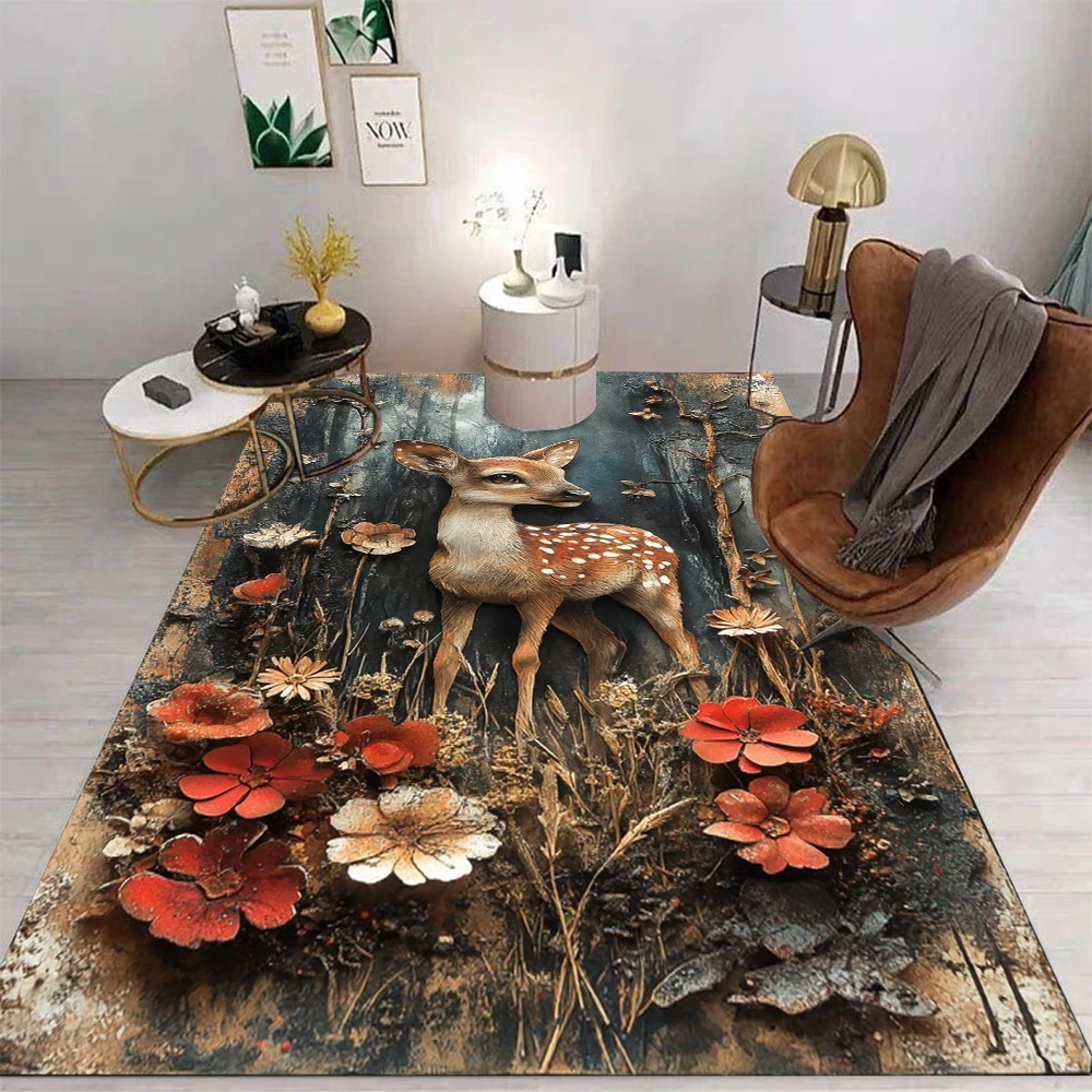 Blume alter Stier dunkles Muster Teppich 3D Tier Schlafzimmer Wohnzimmer Flur Teppich Nachttisch rutschfeste und schalldichte Bodenmatte