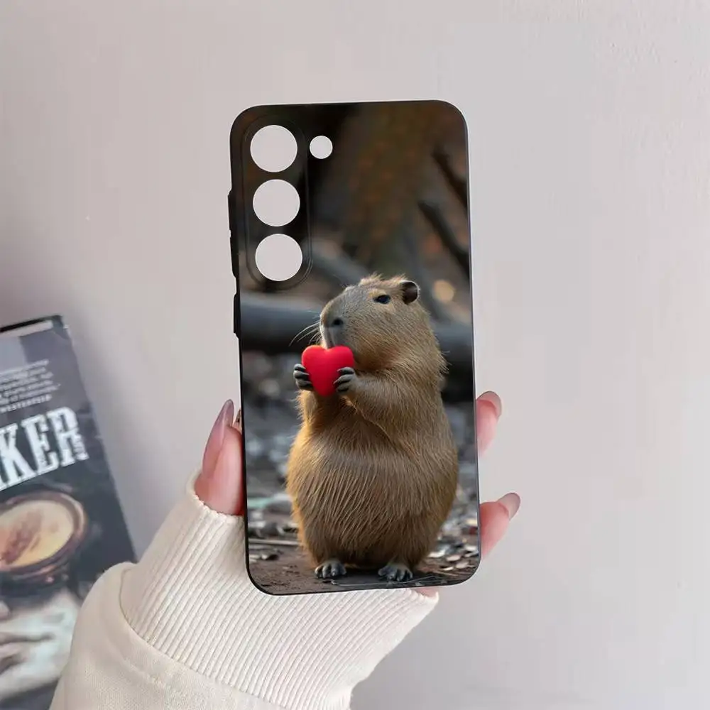 Engraçado bonito animal de estimação capivara caso de telefone para samsung galaxy a73,72,51,53,52,71,22,5g, nota, j7,8,9 capa preta macia