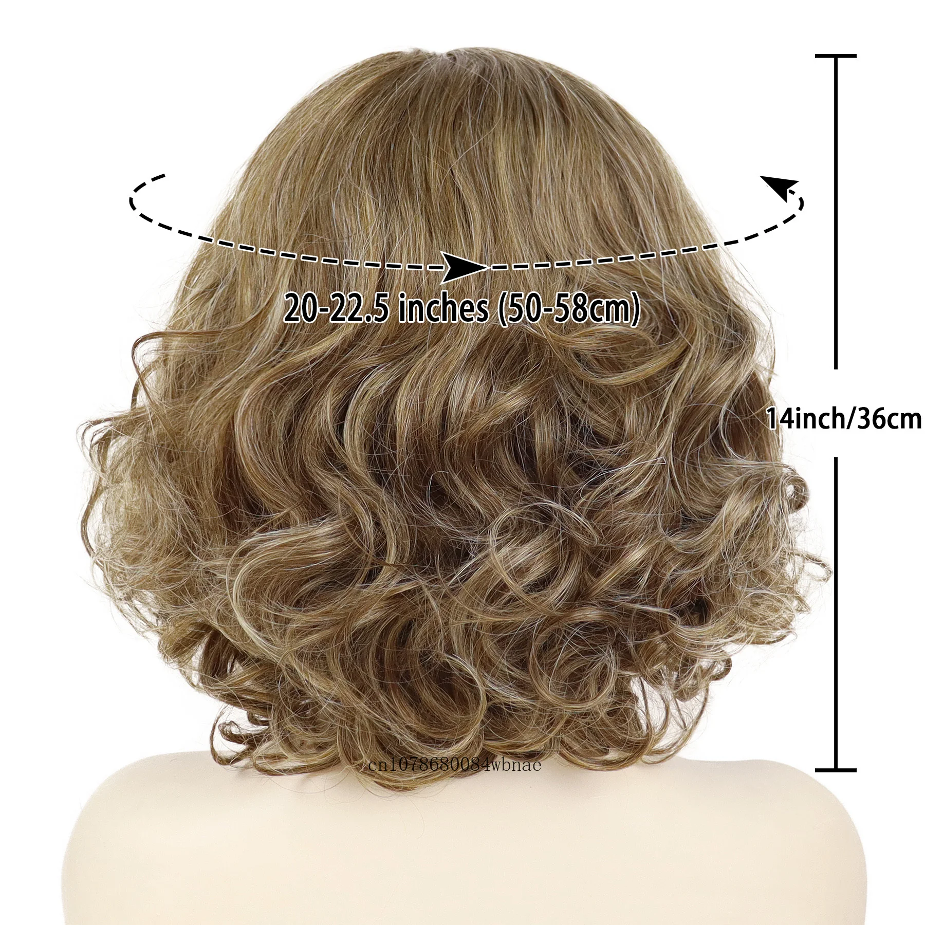 Shoulder Length Brown Synthetic Hair Natural Curly Wavy Wig for Women Short Wigs with Side Bangs Heat Resistant Daily Party Use