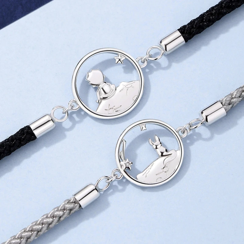 2PCS Couples Prince Little Fox Pendant Bracelets Romantic Love Token Bangles Braided Rope Lovers Bracelet Valentine’s Day Gift